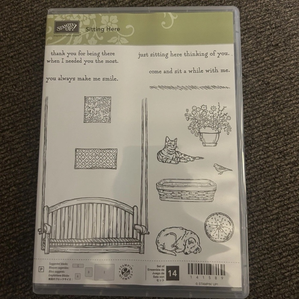Stampin Up! Photopolymer Stamp Set SITTING HERE Dog Cat Swing Home Love